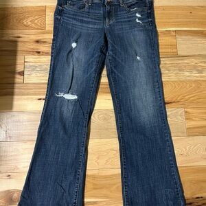 American Eagle Outfitters Dark Blue Long Distressed Flare Jeans